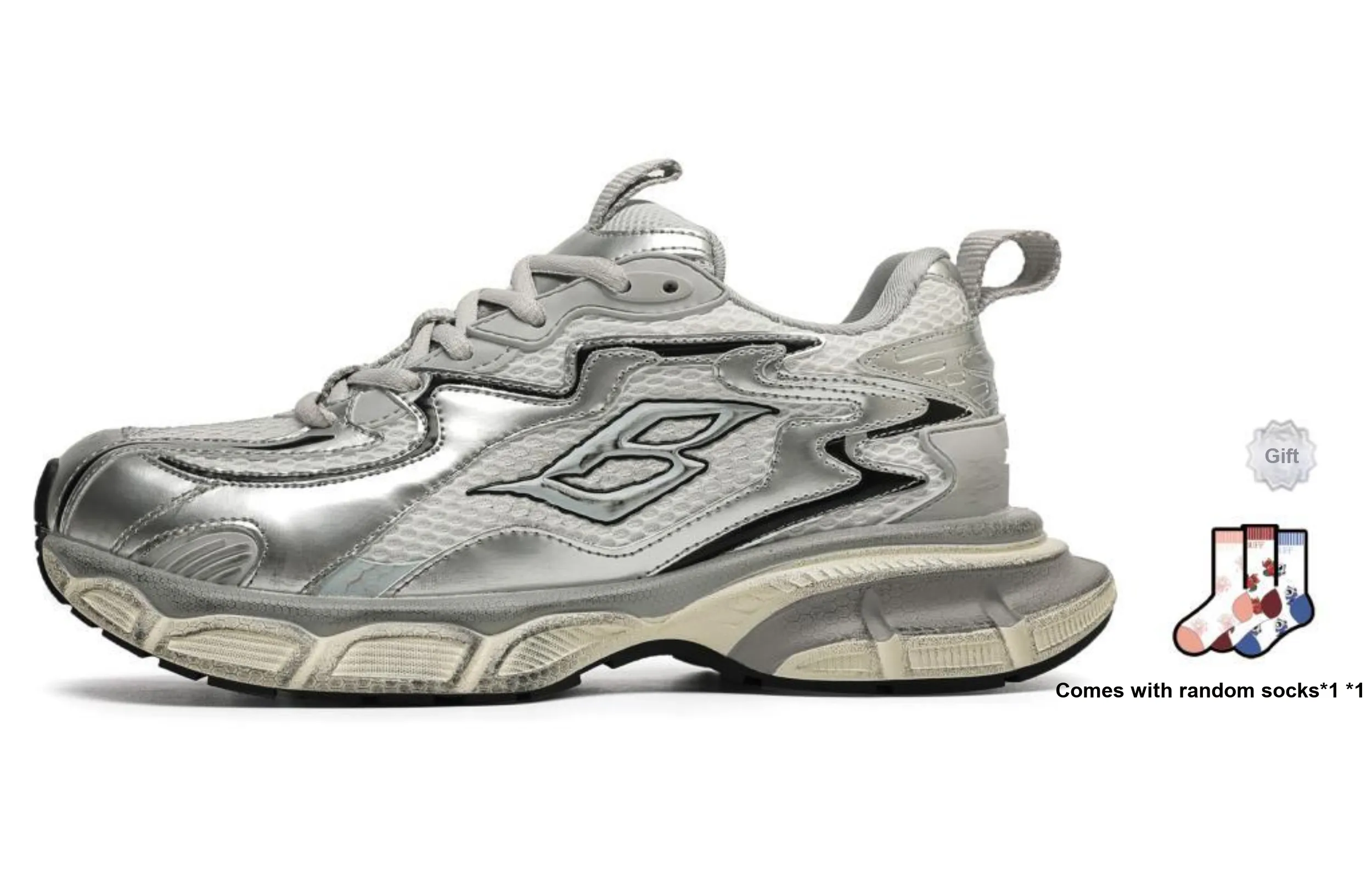 BUFFALO BOUND Anti Slip Wear Resistant Low Top Chunky Sneakers Men's Silver Gray