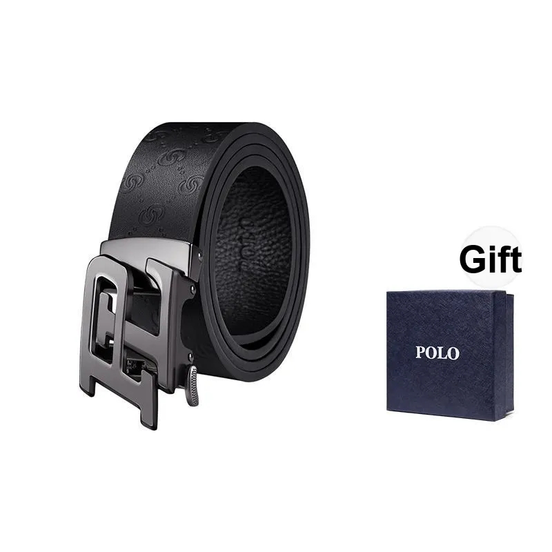 POLO Top Grain Cow Leather Men's Belt Men's Gunmetal Width  3.5cm