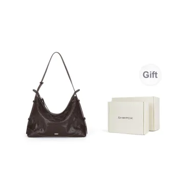 SHEPOK Vegetable Tanned Top Grain Cow Leather Hobo Bag Crossbody Bag Shoulder Bag Unisex Coffee/Black