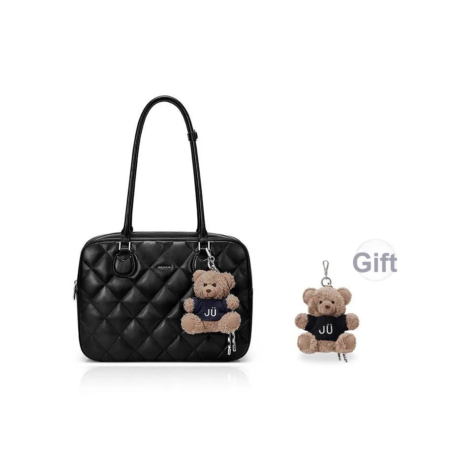 JUST STAR Synthetic Leather Boston Portable Bowling Bag Underarm Shoulder Bag Large Size Women's Black/White