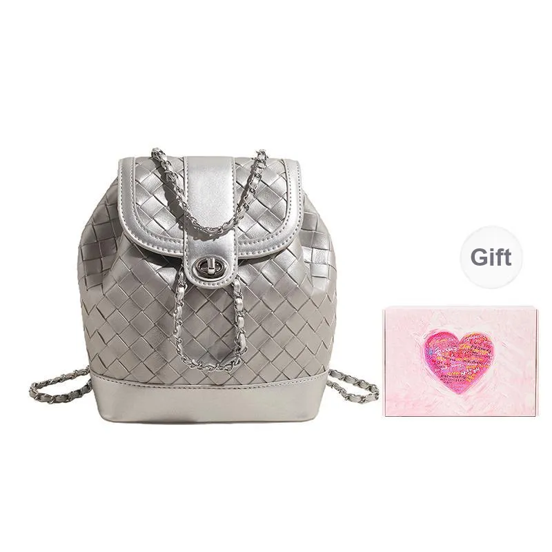 NATTY Chanel Inspired Bucket Bag, Backpack Small Size Women's Silver/Black/Blue/Beige-25
