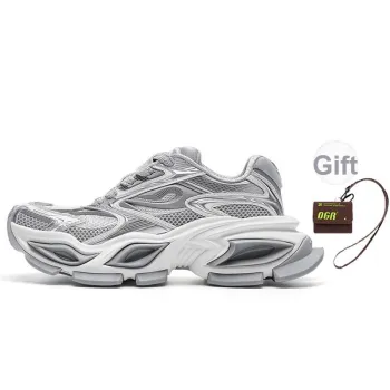 OGR Cushioning, Slip Resistant, Abrasion Resistant, Height Increasing Low Top Chunky Sneakers Unisex White Silver
