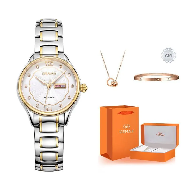 GEMAX Wrist Watch Mechanical Movement Stainless Steel Watchband Watch Women's Watch White Dial-7
