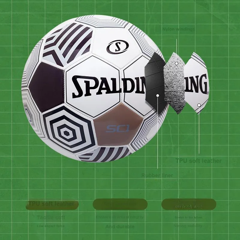 SPALDING Competition Balls Size 5 Soccer TPU Machine Stitched Soccer Ball Unisex White-6
