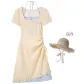 Yellow Long Dress with Cut-Out Beach Hat