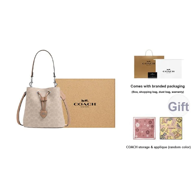COACH Rowan Artificial Leather Bucket Bag Handbag Trumpets Women's Sand Yellow & Taupe-7