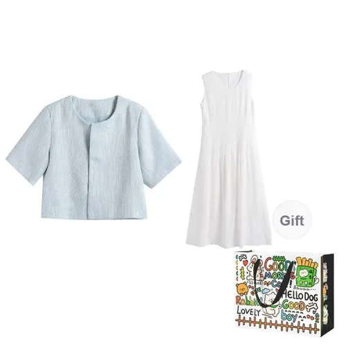 Pzhk Skirt Set Women's Blue Tank Top+White Dress