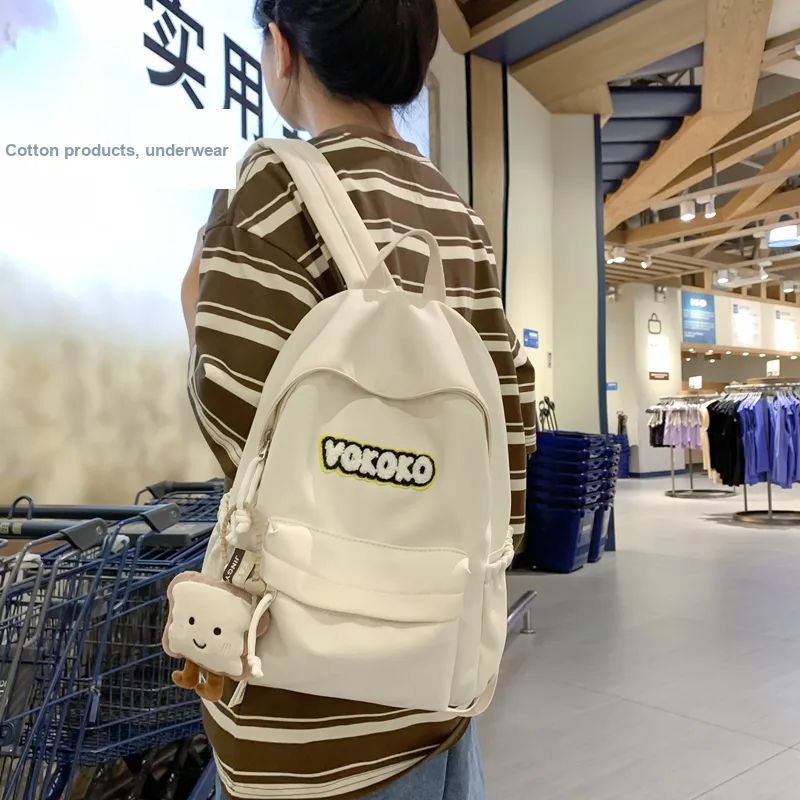 Yalu Nylon Backpack Unisex Ecru/Black/Orange Red/Burgundy/Light Blue-1