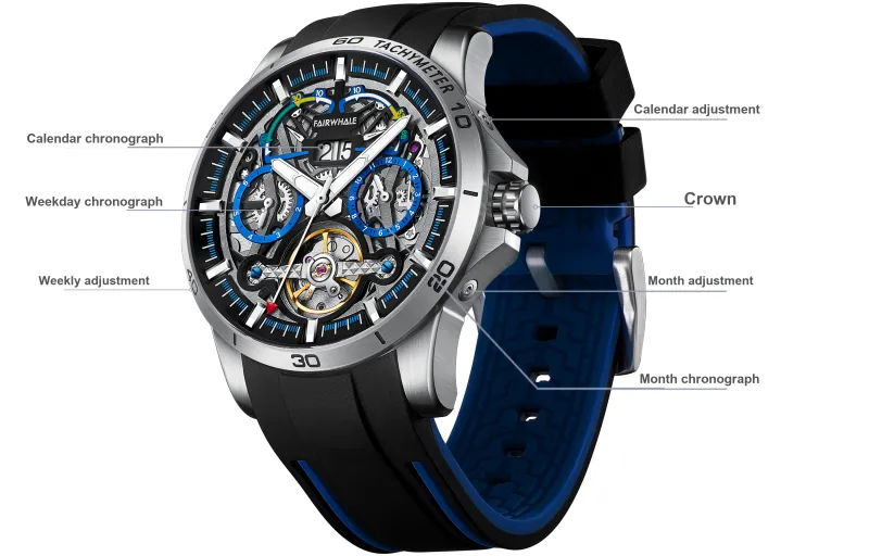 FAIRWHALE Pioneer Collection Men's Watch Automatic Mechanical Movement Watch Men's Watches Cut Out Dial-3