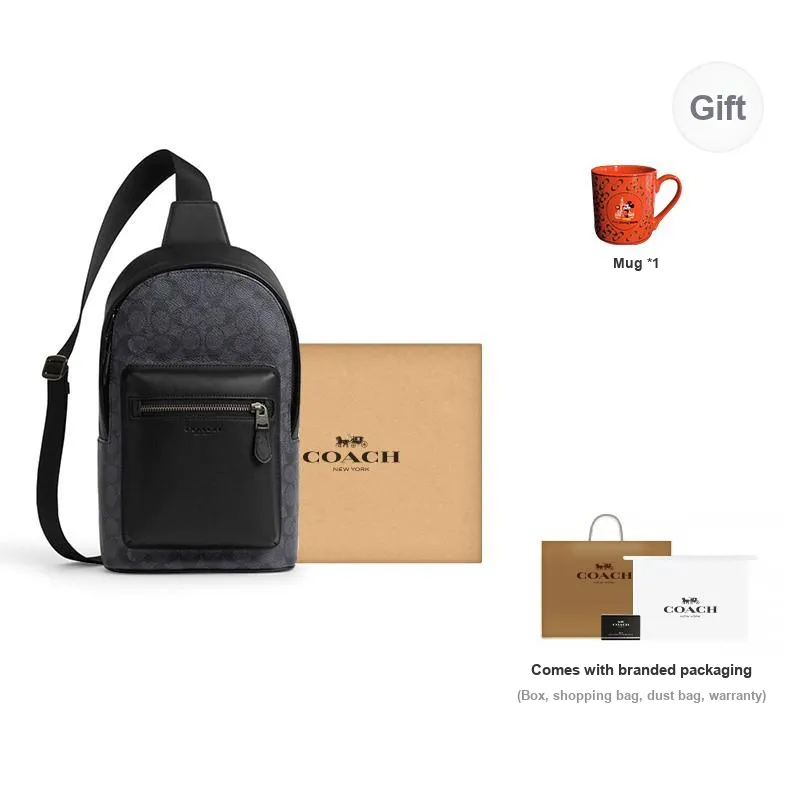 COACH West Coated Canvas Crossbody Bags Sling Bags Small Size Men's Charcoal Black-10