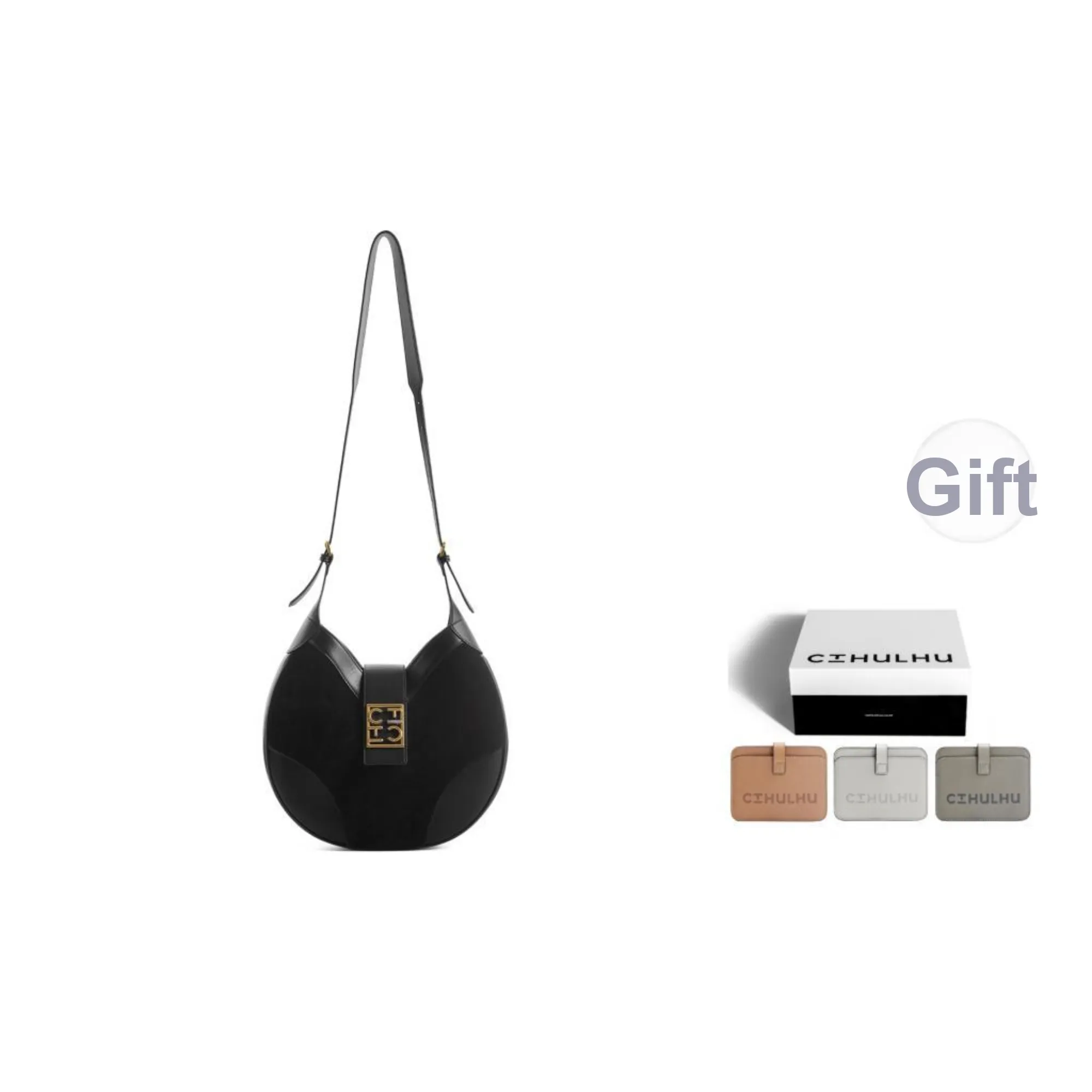 Cthulhu Cow Leather Detachable Long Shoulder Strap Hobo Saddle Bag Shoulder Bag Medium Size Women's Brown