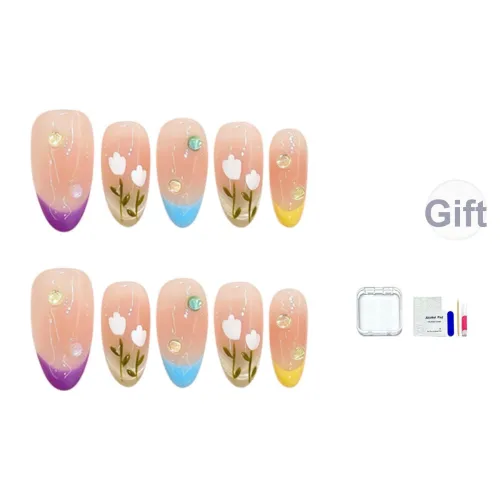 JINGCHANXUE Макарон Масло Картины Тюльпан Ручная работа Искусственные Ногти Овал Румяна Смоки Французский 14мм