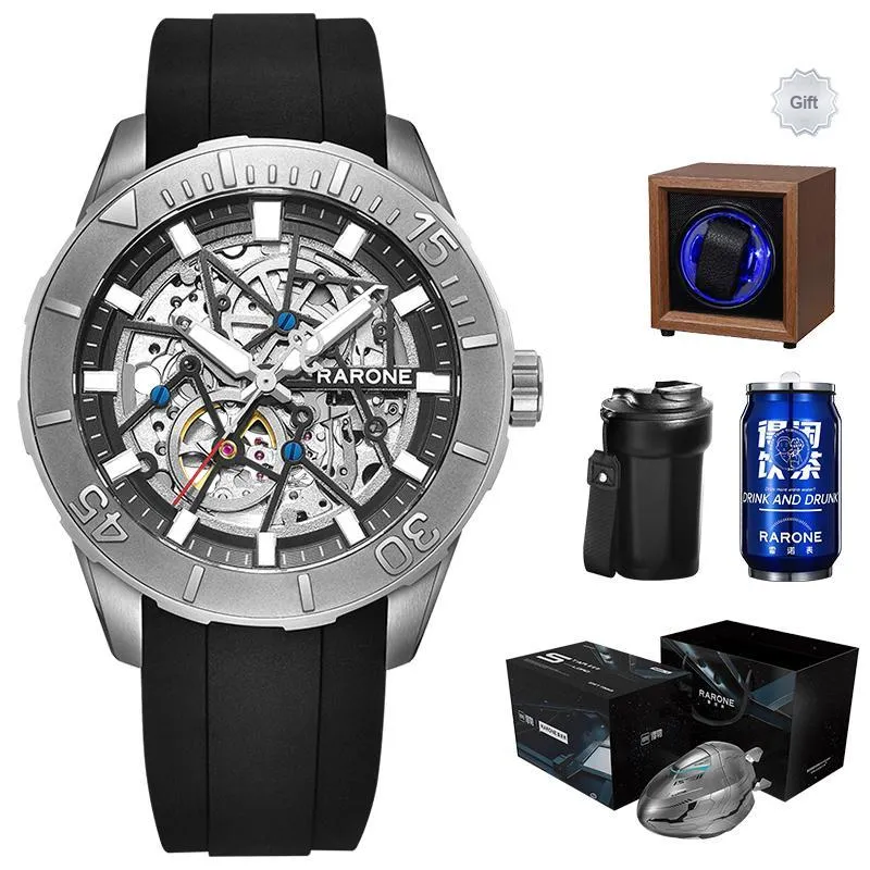 RARONE Gemini Dive Watch Automatic Mechanical Movement Silicone Strap Watch Men's Watches Cut Out Dial-11