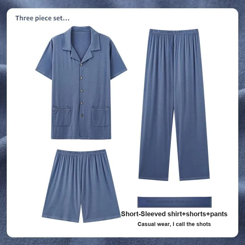 MIIOW Pajama Set Men's 3-Piece Set Royal Blue-1