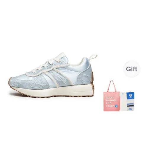 GONGJI Shared Pattern Hidden Floral Silk Mid-Top Casual Shoes Women's Blue
