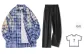 Blue Plaid (Long-Sleeved)+Black (High Stretch Ice Silk)[Comes with Random T-Shirt]