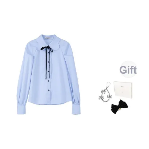 Fstudio Осенний Корейский стиль Уменьшающий Возраст Воротник Питера Пэна Сладкий стиль Рукав-буф Длинный Sleeved Рубашка Женские