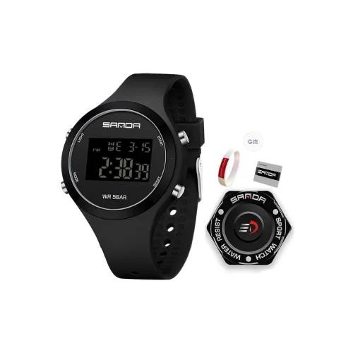Sanda Electronic Механизм Силиконовый ремешок Часы Унисекс Черный циферблат