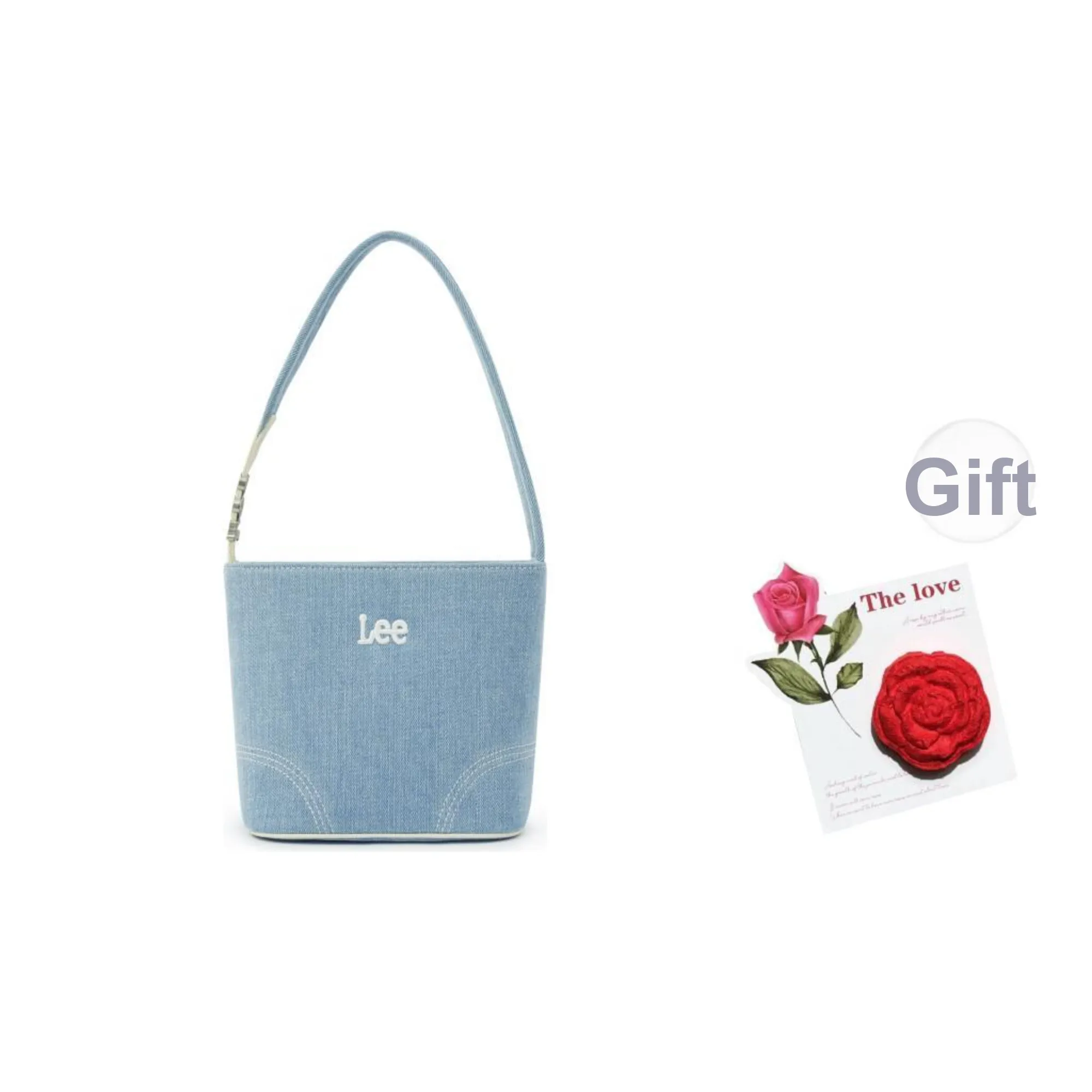 Lee Fabric+Artificial Leather Baby Blue Shoulder Bag, Bucket Bag, Shoulder Bag Regular Women's Vintage Light Cow