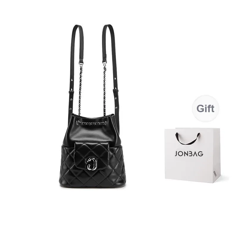 JONBAG Cow Leather Fashion Commute Versatile Backpack Regular Women's Black-0
