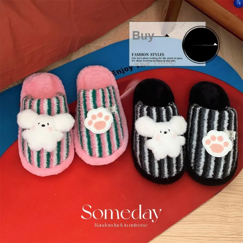 Thin Strips Cotton Slippers Unisex, Pink-36