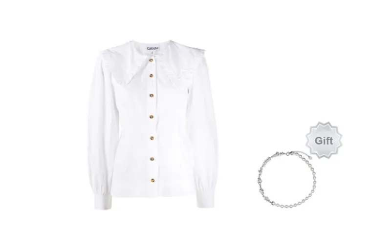 GANNI Oversized collar Buttoned Blouse-7