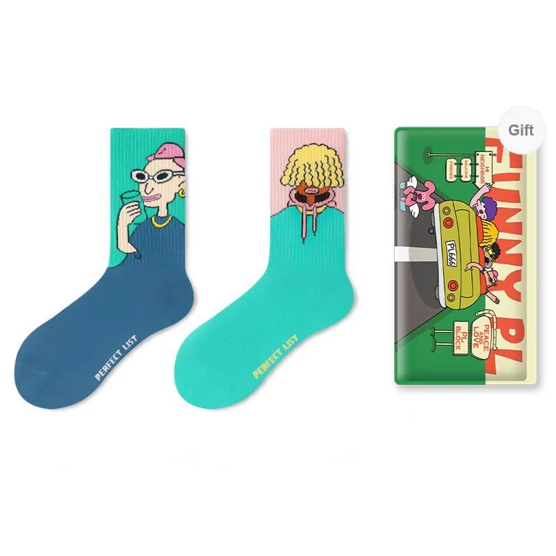 PL Mid Calf Socks Unisex Shopping Bag 2 Pack Mixed Color-13