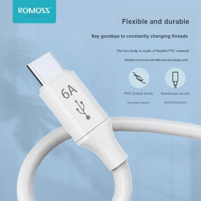 ROMOSS CB251N 1.2m 1.8cm Beige All in One Compatibility Apple+Type C+Android 3 in 1 6A Fast Charging Cable Cables-1
