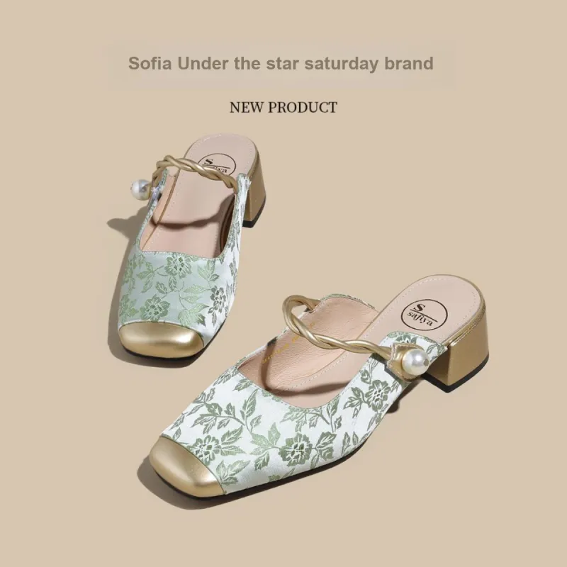 Safiya Closed Toe Slippers 4.8cm Women's Green-2
