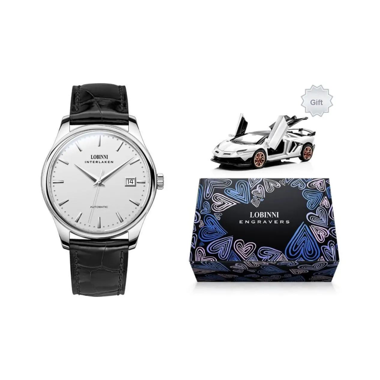 LOBINNI L Extra Thin Men's Watch Automatic Mechanical Movement Cow Leather Strap Watch Men's Watches White Dial