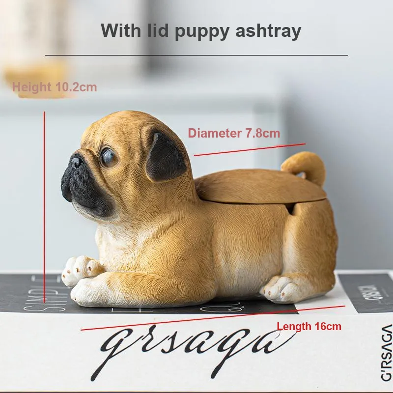 KERPA Pudog Styling Ashtray With Lid Anti Fly Ashtray Home Use Living Room Small Storage Ornament All Styles-4