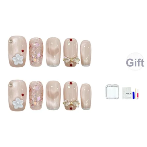 JINGCHANXUE [BLOOMING Сердце] Живой Блестящий Розовый Русалка False Nail Короткий LADDER Сердце Градиентный Кошачий глаз 14mm