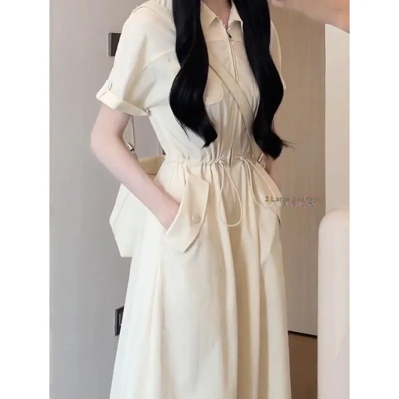 SONGBENSANGSANG Women's Korean-Style Cinched Waist Slimming Elegance Design Shirt Skirt Women's-1