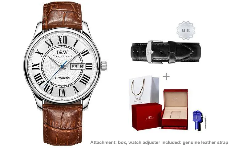 I&W CARNIVAL HWGUOJI Automatic Mechanical Movement Watch Men's Watches White Dial-10