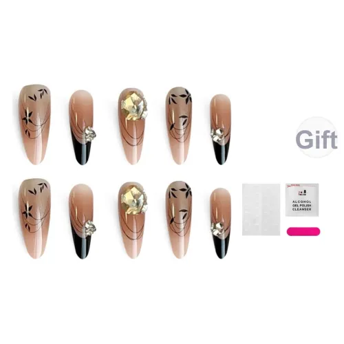 JIABITU Golden Осенний False Nail Длинный Заостренный Смешанный цвет Смужка Стиль Instagram 17 мм