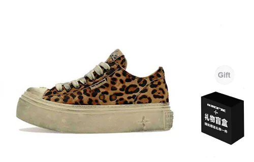 SMFK Skateboard Shoes Women's Low-Top Leopard