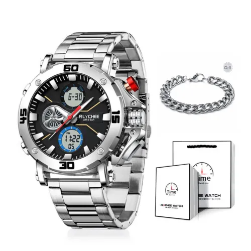 Rlychee Электронный + Кварц Механизм Мужские Часы 47мм*54мм*16мм Черный