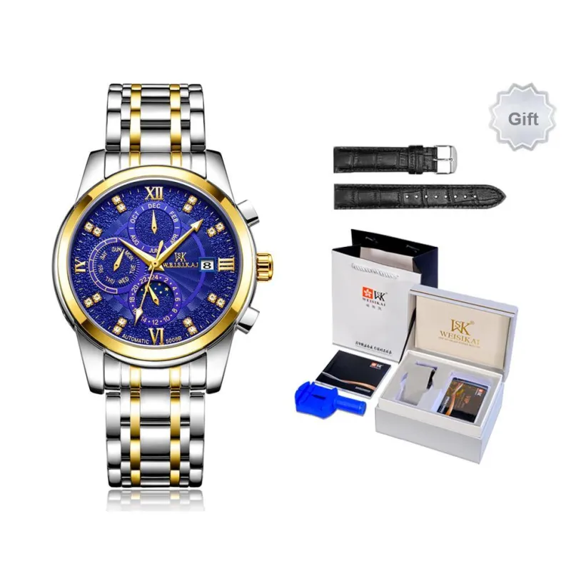 WSK Automatic Mechanical Movement Steel Strap Women's Watch White Dial-5