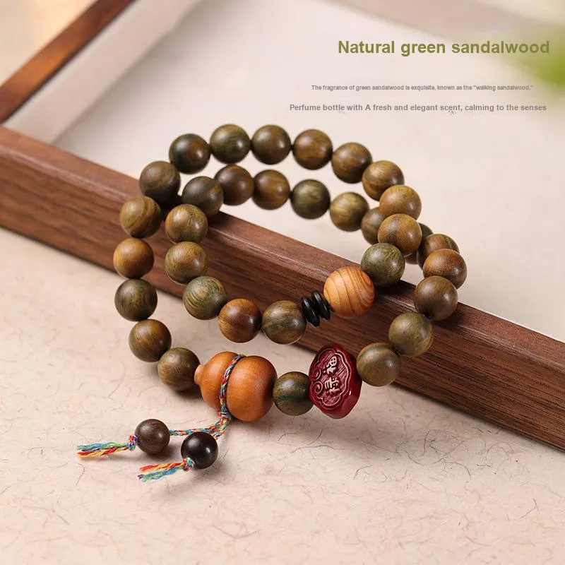 HANCANG Green Sandalwood Wooden Bead Strings Unisex-2