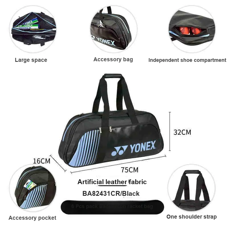 YONEX Badminton Racket Bags 6 Pcs Sporty Style Shoulder Bag Black Unisex-1