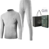 Men's Mock Neck Clothing Sets (Light Heather Gray) Thickened and Fleece-Lined/Thermal