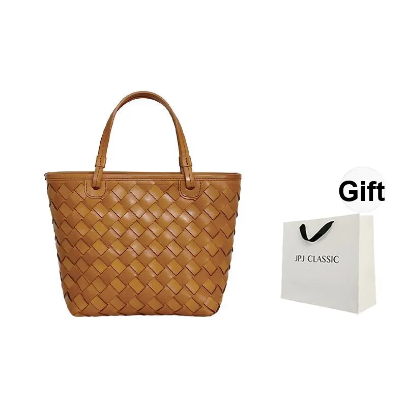 JPJ Top Grain Vegetable Tanned Cow Leather Basket Bag, Shoulder Bag, Crossbody Bag, Handbag Women's Multicolor