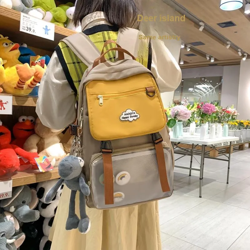 WICKBUEN Nylon Backpack Unisex Black/Orange/Khaki/Green-8