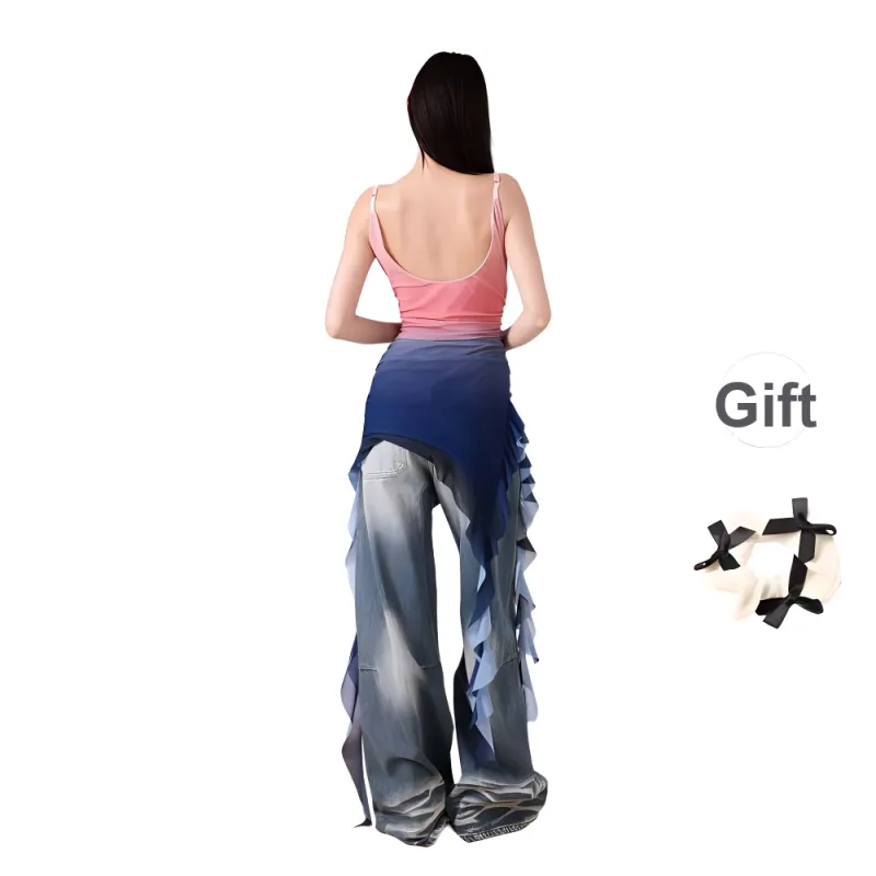 TURN UP Camisoles Women's Pink Blue+Bowknot Hair Tie Comes With-1