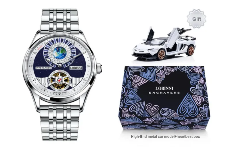 LOBINNI L Planet Watch Men's Automatic Mechanical Movement Cowhide Strap Watch Men's Watches Blue Dial-13