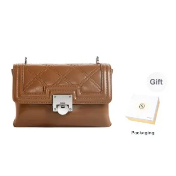 FERIA Split Cow Leather Cream Flap Bag Shoulder Bag Women's Brown/Ecru