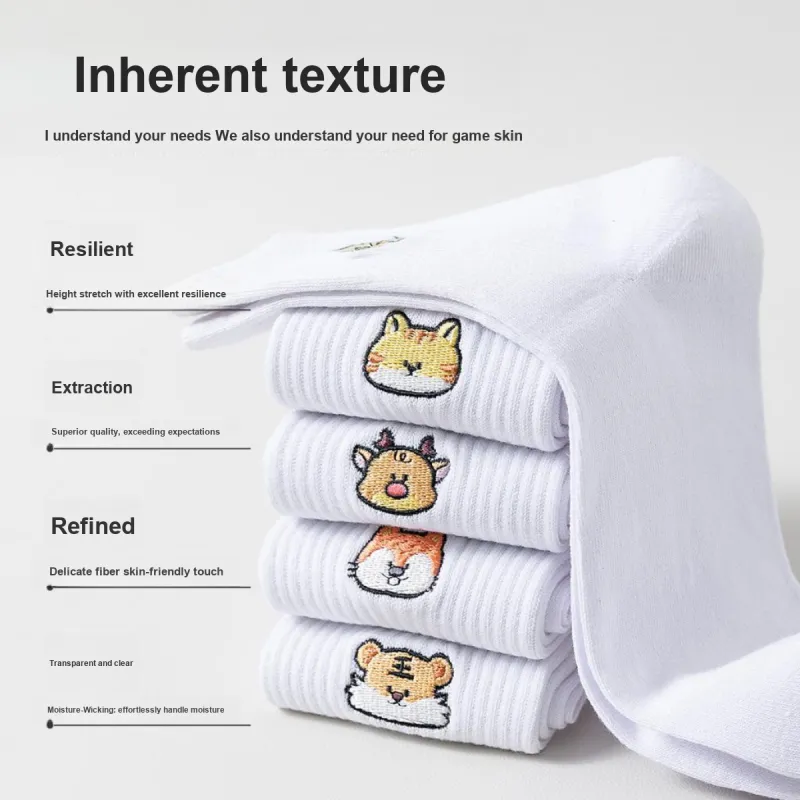 MIIOW Mid Calf Socks Women's White 5 Pack-6
