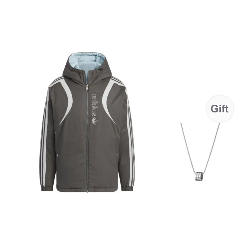 Adidas Down Jacket Unisex Dark Gray With Free Necklaces-0
