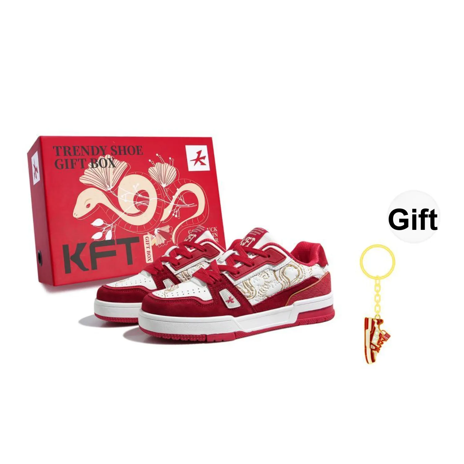 KFT Cloud Pattern Anti Slip And Wear Resistant Height Increasing Low Top Skateboard Shoes Unisex White Red