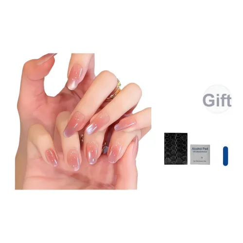 OUYUJI Ручной работы Готовый товар Съемный False Nail Миндаль Средний Staircase Овал Розовый Стиль Smudge Instagram